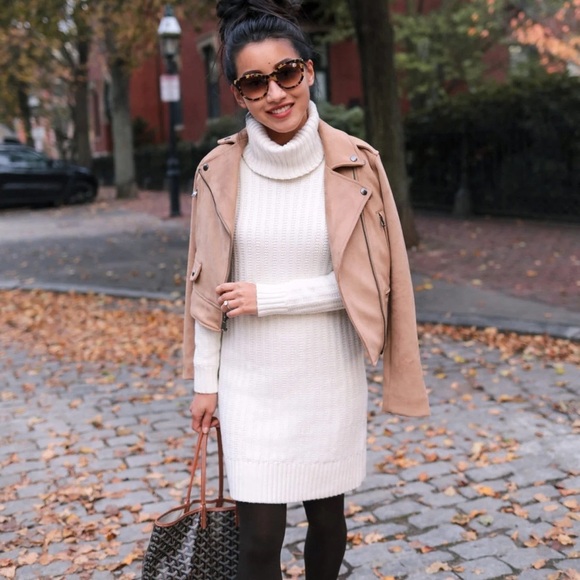 Banana Republic cream cotton wool ribbed turtleneck sweater dress – Medium - Picture 2 of 5